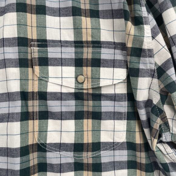 Lucky Brand Saturday Stretch Pearl Snap Plaid Shirt Men's Size XXL Blue/Green - Picture 3 of 11